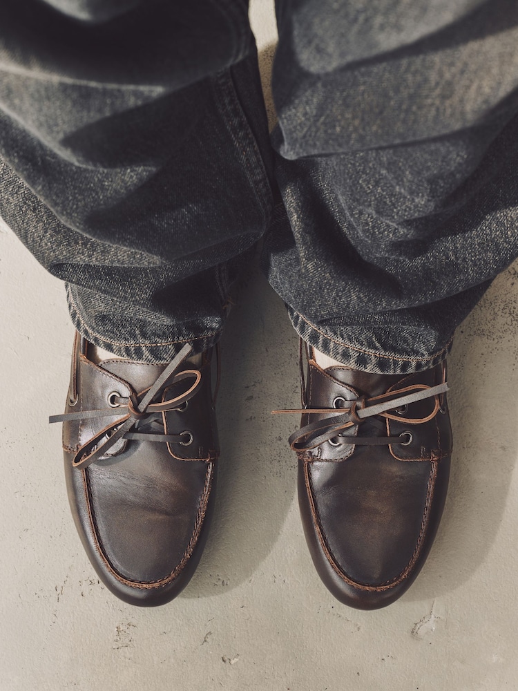 Brown Standard Fit Forever Comfort® Leather Round Toe Slim Boat Shoes - Image 4 of 9