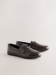 Brown Standard Fit Forever Comfort® Leather Round Toe Slim Boat Shoes - Image 5 of 9