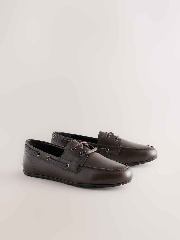 Brown Standard Fit Forever Comfort® Leather Round Toe Slim Boat Shoes - Image 5 of 9