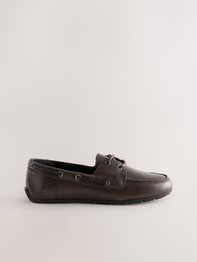 Brown Standard Fit Forever Comfort® Leather Round Toe Slim Boat Shoes - Image 6 of 9