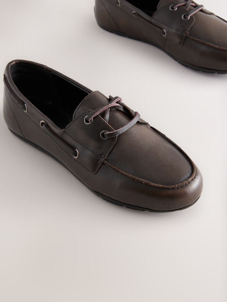 Brown Standard Fit Forever Comfort® Leather Round Toe Slim Boat Shoes - Image 7 of 9