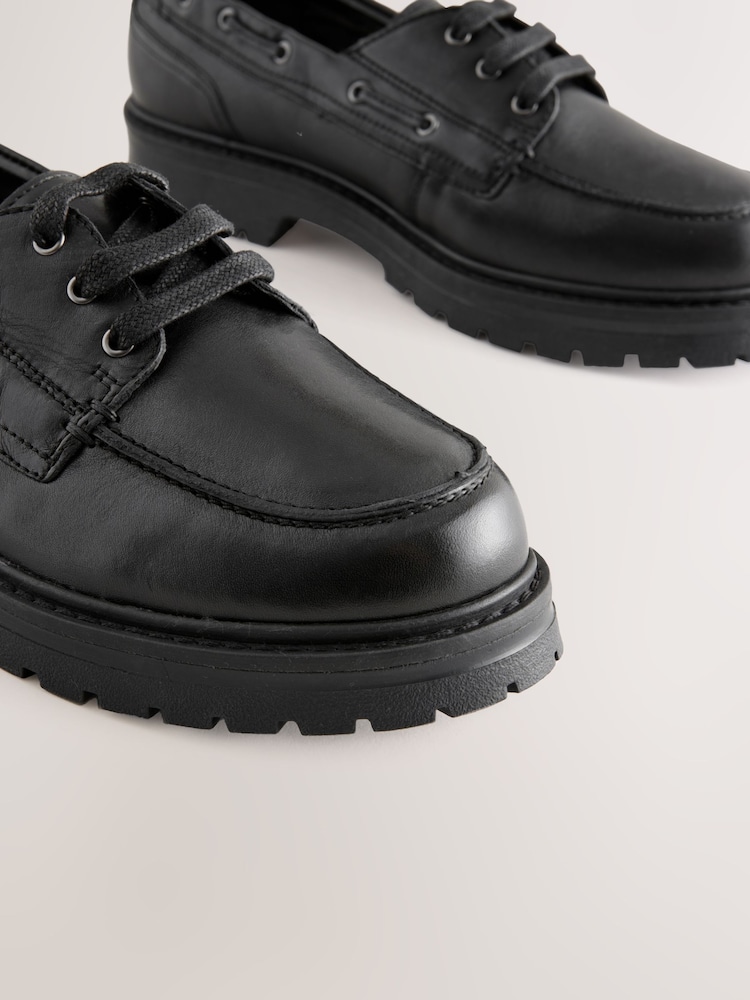 Black Standard Fit Forever Comfort® Leather Chunky Lace-Up Boat Shoes - Image 4 of 6
