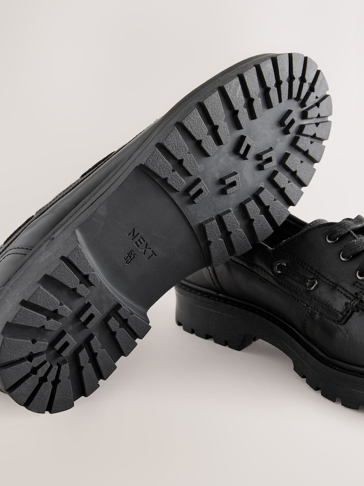 Black Standard Fit Forever Comfort® Leather Chunky Lace-Up Boat Shoes - Image 6 of 6