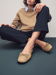 Camel Standard Fit Forever Comfort® Premium Leather With Motionflex Ruched Bow Ballerinas - Image 1 of 13