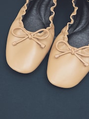 Camel Standard Fit Forever Comfort® Premium Leather With Motionflex Ruched Bow Ballerinas - Image 10 of 13