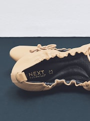 Camel Standard Fit Forever Comfort® Premium Leather With Motionflex Ruched Bow Ballerinas - Image 11 of 13