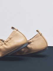 Camel Standard Fit Forever Comfort® Premium Leather With Motionflex Ruched Bow Ballerinas - Image 13 of 13