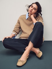 Camel Standard Fit Forever Comfort® Premium Leather With Motionflex Ruched Bow Ballerinas - Image 2 of 13