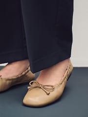 Camel Standard Fit Forever Comfort® Premium Leather With Motionflex Ruched Bow Ballerinas - Image 5 of 13