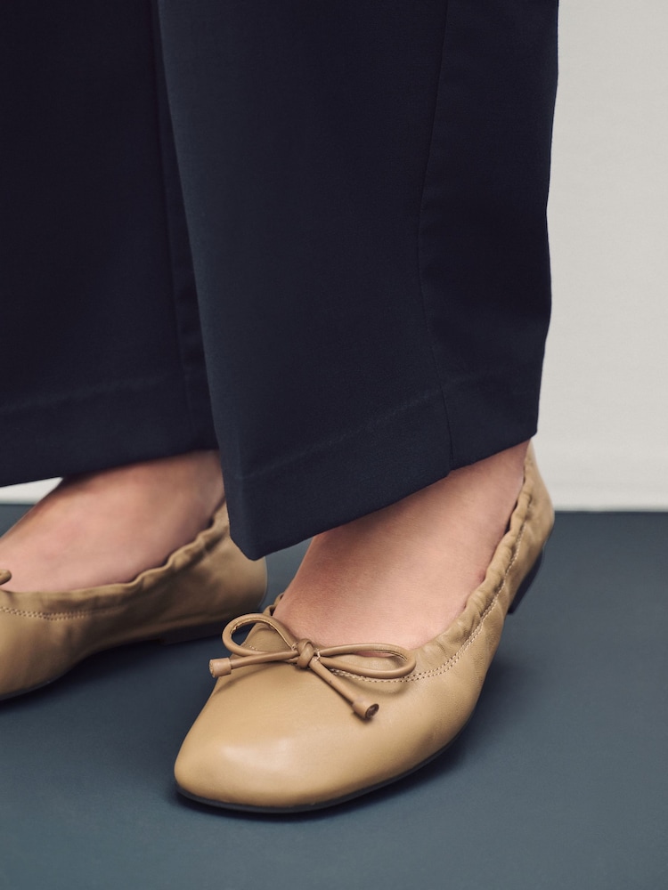 Camel Standard Fit Forever Comfort® Premium Leather With Motionflex Ruched Bow Ballerinas - Image 5 of 13