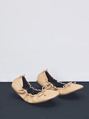 Camel Standard Fit Forever Comfort® Premium Leather With Motionflex Ruched Bow Ballerinas - Image 7 of 13