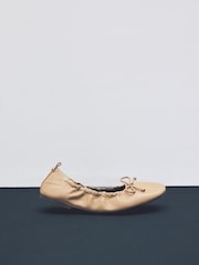 Camel Standard Fit Forever Comfort® Premium Leather With Motionflex Ruched Bow Ballerinas - Image 8 of 13