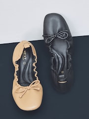 Camel Standard Fit Forever Comfort® Premium Leather With Motionflex Ruched Bow Ballerinas - Image 9 of 13