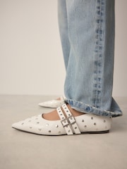 White Standard Fit Forever Comfort® Point Toe Stud Mary Jane Shoes - Image 1 of 13