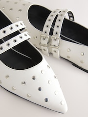 White Standard Fit Forever Comfort® Point Toe Stud Mary Jane Shoes - Image 12 of 13