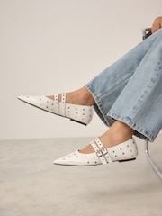 White Standard Fit Forever Comfort® Point Toe Stud Mary Jane Shoes - Image 2 of 13