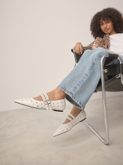 White Standard Fit Forever Comfort® Point Toe Stud Mary Jane Shoes - Image 3 of 13