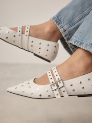 White Standard Fit Forever Comfort® Point Toe Stud Mary Jane Shoes - Image 4 of 13