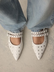 White Standard Fit Forever Comfort® Point Toe Stud Mary Jane Shoes - Image 5 of 13