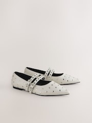 White Standard Fit Forever Comfort® Point Toe Stud Mary Jane Shoes - Image 8 of 13