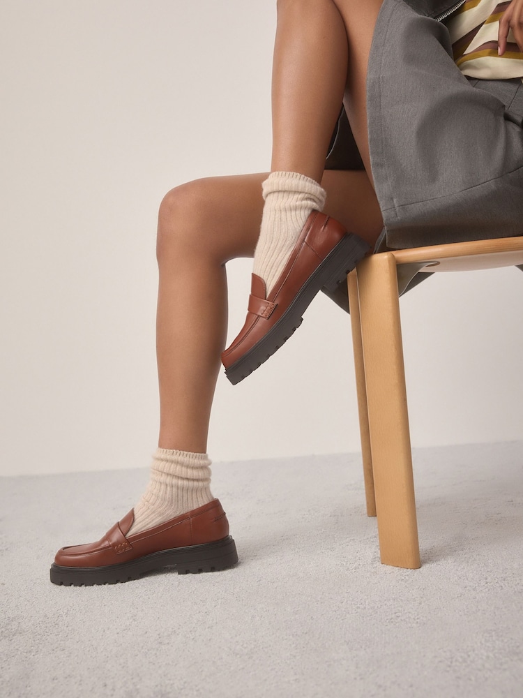 Tan Brown Standard/Wide Fit Forever Comfort® Chunky Loafers - Image 1 of 9
