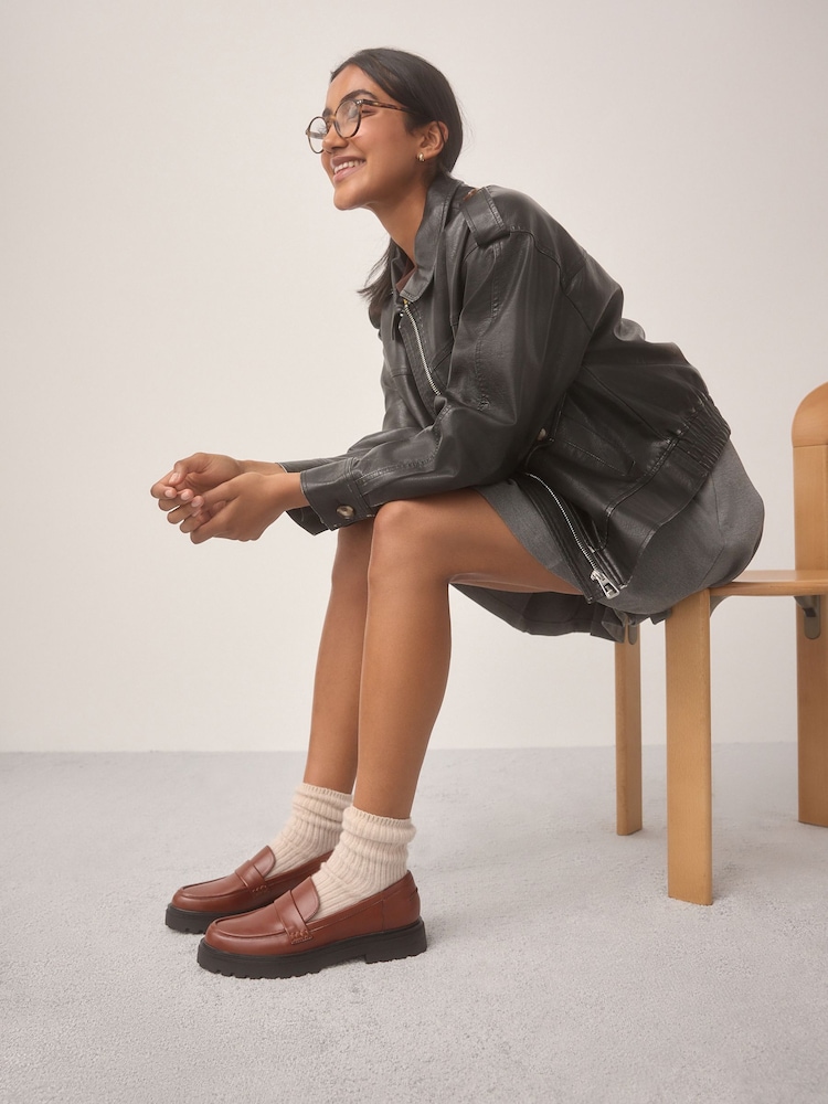 Tan Brown Standard/Wide Fit Forever Comfort® Chunky Loafers - Image 2 of 9