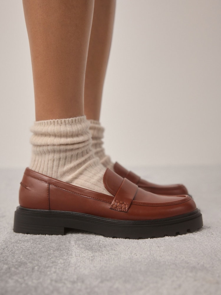 Tan Brown Standard/Wide Fit Forever Comfort® Chunky Loafers - Image 3 of 9
