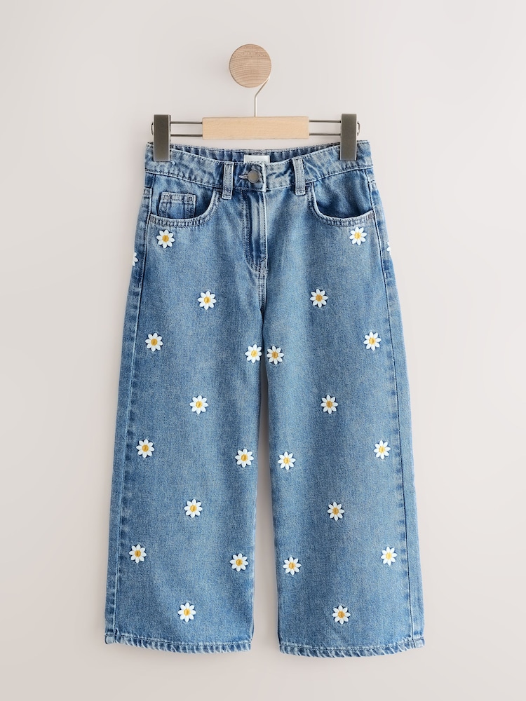 Blue Denim Daisy Printed Denim 100% Cotton Jeans - Image 1 of 1