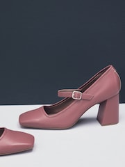 Rose Pink Standard Fit Forever Comfort® Premium Leather With Motionflex Square Toe Block Heel Mary Jane Shoes - Image 5 of 7