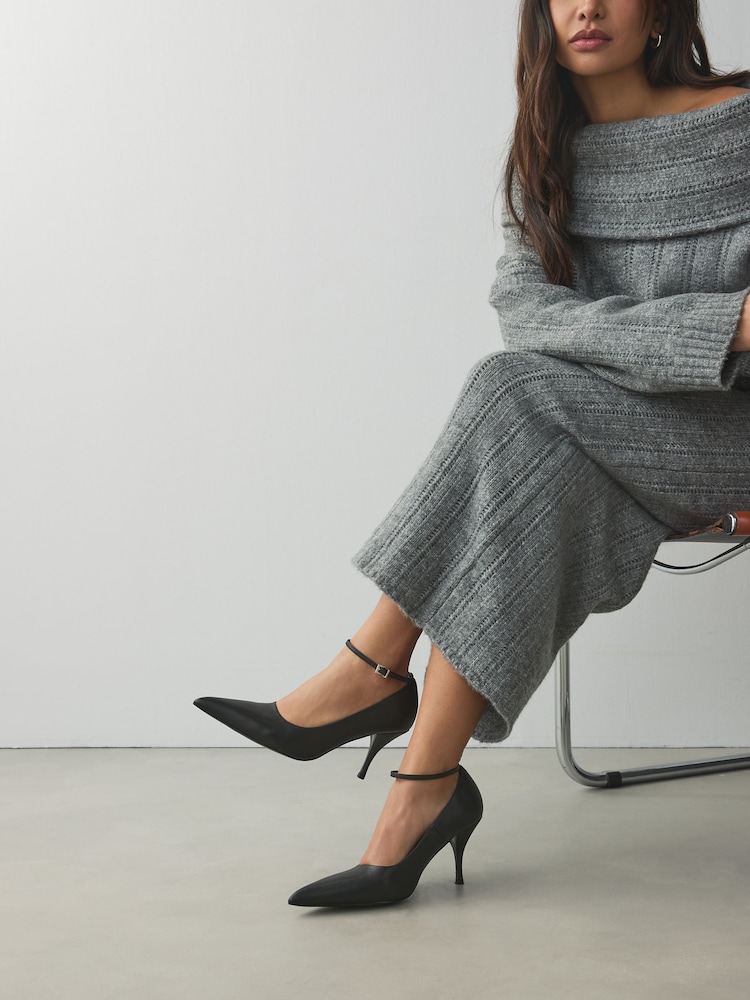 Black Standard Fit Forever Comfort® Point Toe Ankle Strap Courts - Image 2 of 8