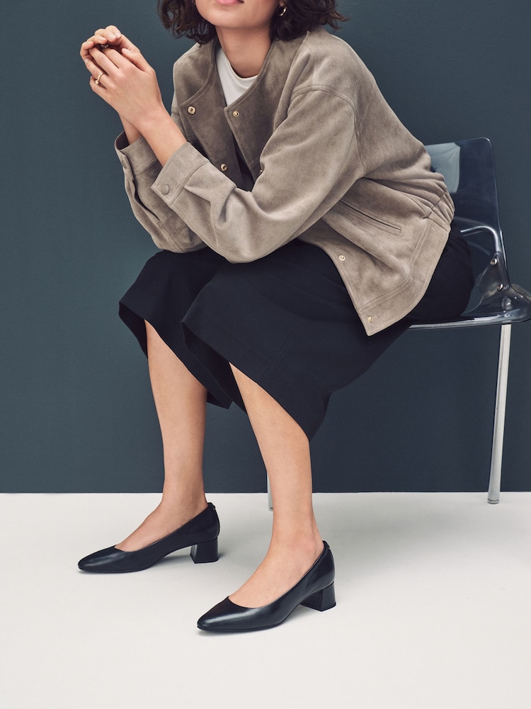 Black Standard/Wide Fit Forever Comfort® Leather Court Shoes - Image 1 of 12