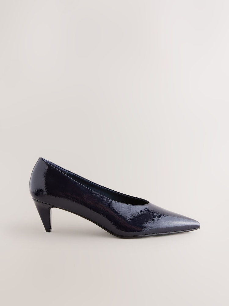 Navy Blue Patent Forever Comfort® Point Toe Peg Kitten Heels - Image 5 of 8