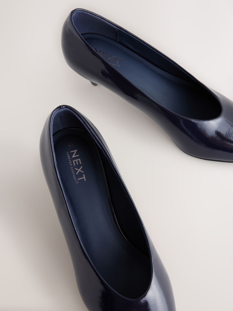 Navy Blue Patent Forever Comfort® Point Toe Peg Kitten Heels - Image 6 of 8