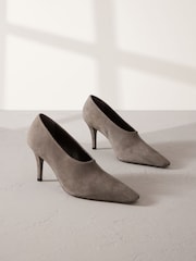 Cinza - Premium Leather High Cut Chisel Toe Court Shoes - Imagem 6 de 11