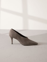 Cinza - Premium Leather High Cut Chisel Toe Court Shoes - Imagem 7 de 11