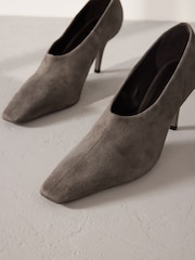 Cinza - Premium Leather High Cut Chisel Toe Court Shoes - Imagem 8 de 11