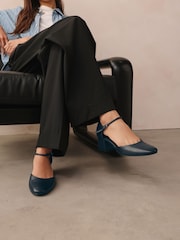 Navy Standard/Wide Fit Forever Comfort® Leather Round Toe Block Heels - Image 1 of 9
