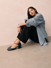 Navy Standard/Wide Fit Forever Comfort® Leather Round Toe Block Heels - Image 4 of 9