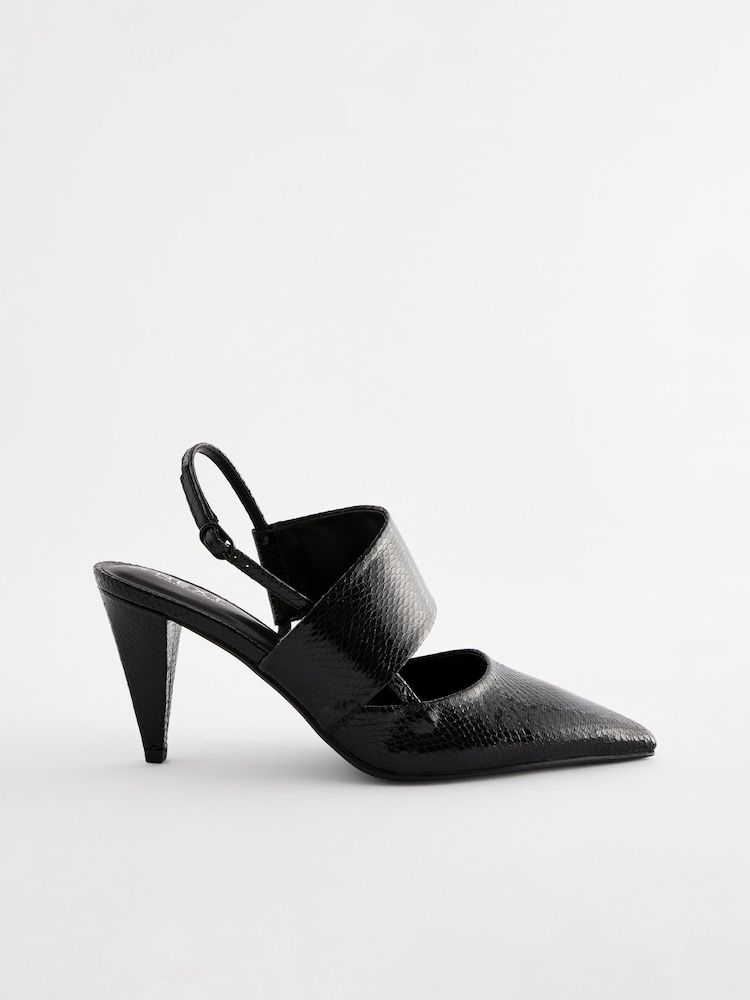 Preto - Forever Comfort® Point Toe Asymmetric Strap Detail Heel Slingbacks - Imagem 2 de 5