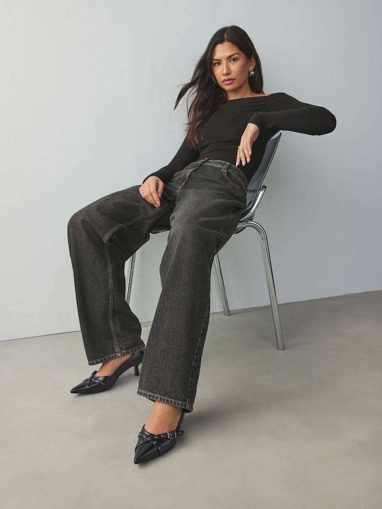 Black Standard Fit Forever Comfort® Point Toe Eyelet Buckle Low Courts - Image 1 of 9