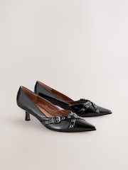 Black Standard Fit Forever Comfort® Point Toe Eyelet Buckle Low Courts - Image 4 of 9