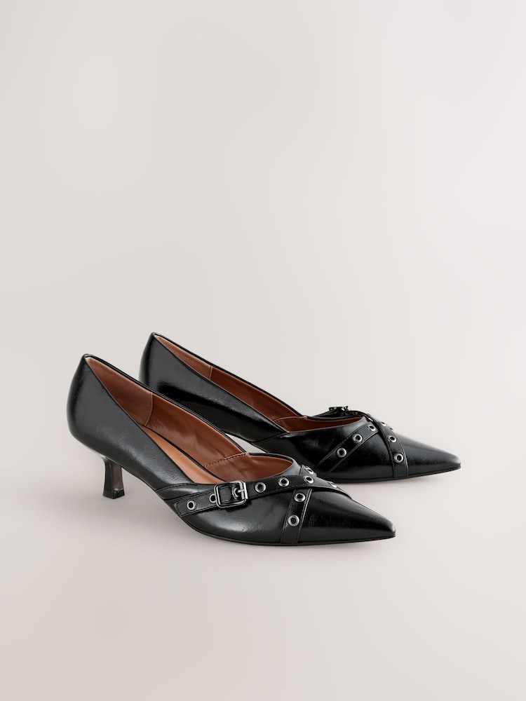 Black Standard Fit Forever Comfort® Point Toe Eyelet Buckle Low Courts - Image 4 of 9