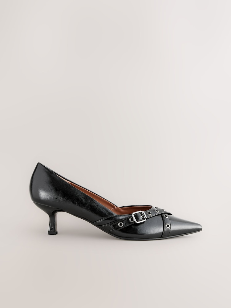 Black Standard Fit Forever Comfort® Point Toe Eyelet Buckle Low Courts - Image 5 of 9