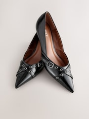 Black Standard Fit Forever Comfort® Point Toe Eyelet Buckle Low Courts - Image 6 of 9