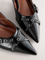 Black Standard Fit Forever Comfort® Point Toe Eyelet Buckle Low Courts - Image 7 of 9
