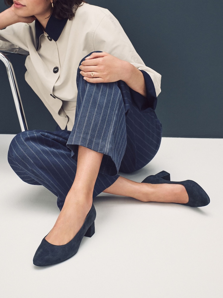 Navy Standard/Wide Fit Forever Comfort® Leather Court Shoes - Image 1 of 8