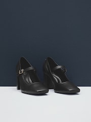 Black Standard Fit Forever Comfort® Premium Leather With Motionflex Square Toe Block Heel Mary Jane Shoes - Image 2 of 6