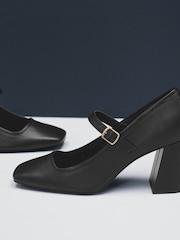 Black Standard Fit Forever Comfort® Premium Leather With Motionflex Square Toe Block Heel Mary Jane Shoes - Image 5 of 6