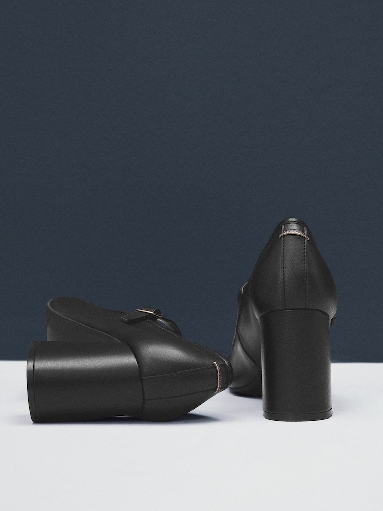 Black Standard Fit Forever Comfort® Premium Leather With Motionflex Square Toe Block Heel Mary Jane Shoes - Image 6 of 6