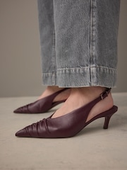 Burgundy Red Standard Fit Forever Comfort® Point Toe Ruched Slingback Heels - Image 3 of 10
